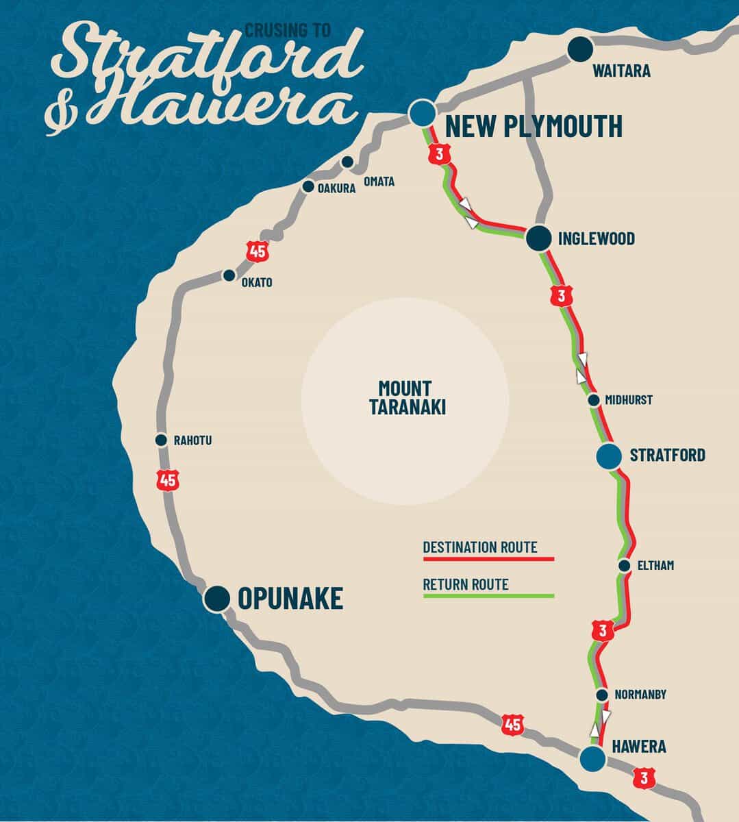 Cruise route - Stratford & Hawera